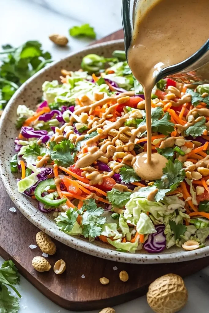 Thai Crunch Salad with Spicy Peanut Ginger Dressing featuring colorful veggies