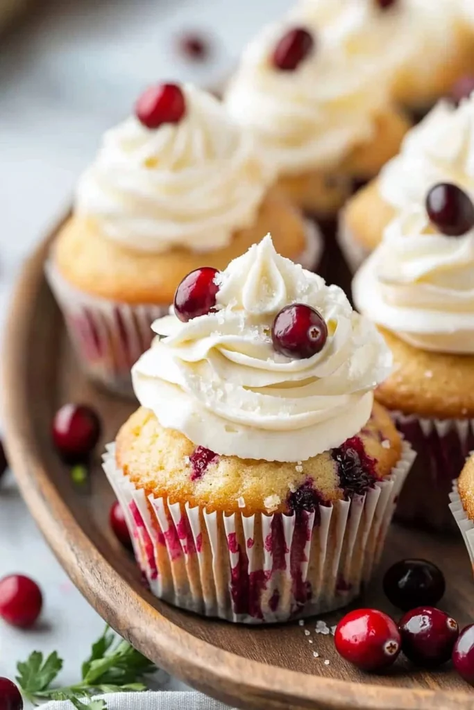 Delicious cranberry cream cupcakes topped with fluffy frosting