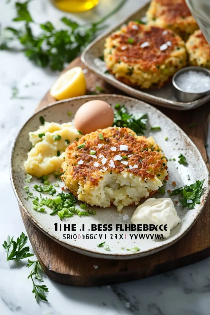 Delicious homemade fish cake served on a plate with fresh herbs