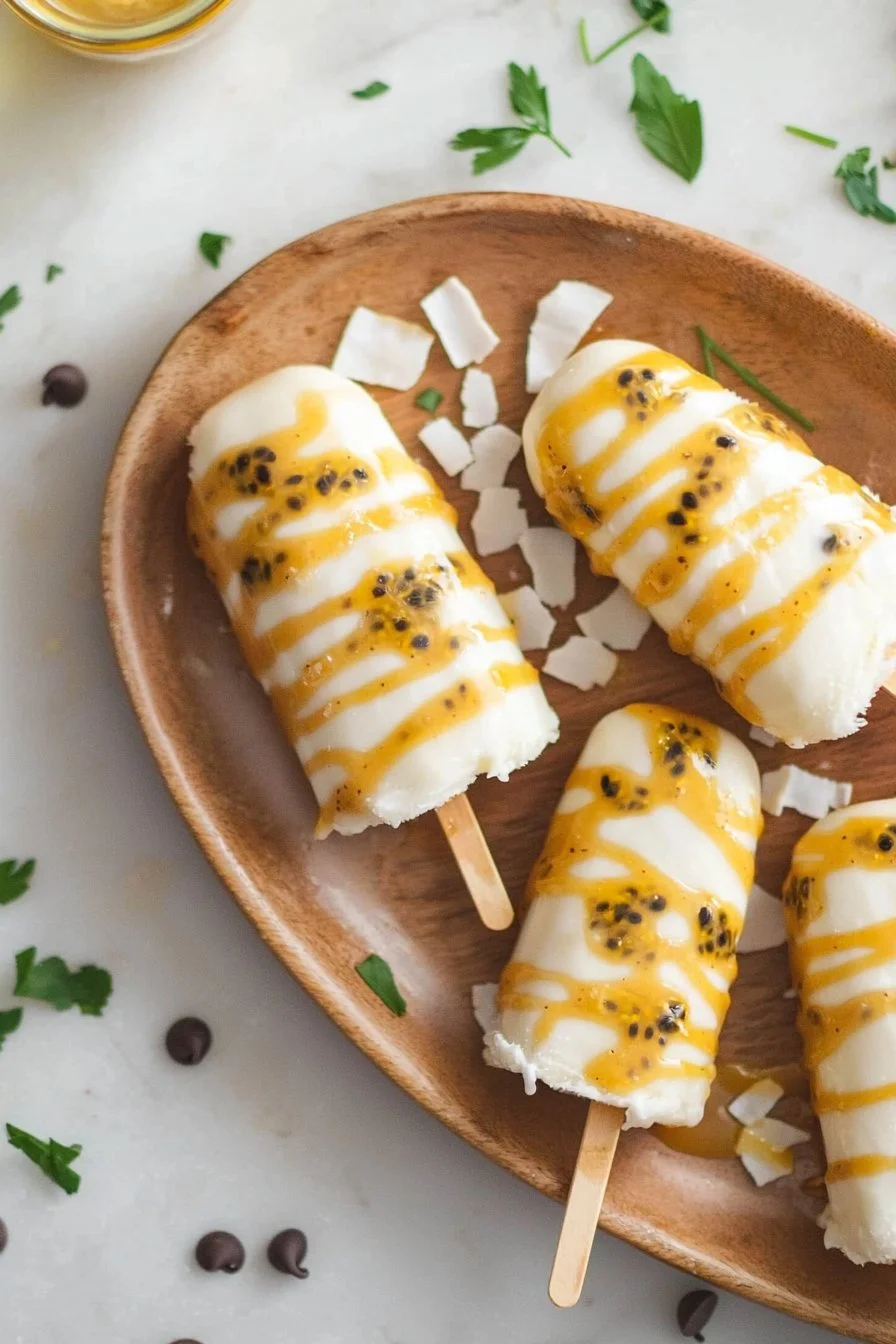 Toasted Coconut Ice Cream Pops with Passionfruit Magic Shell