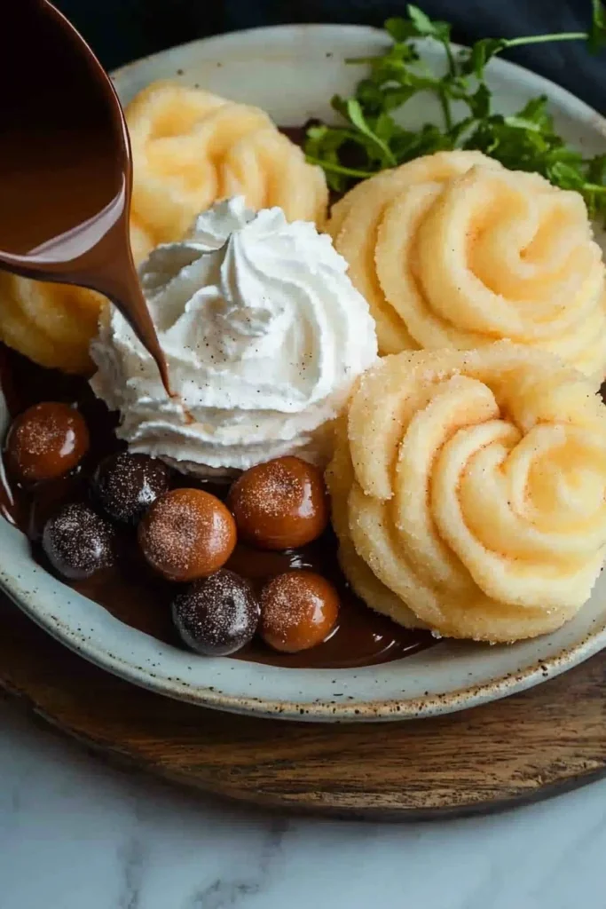 Delicious Toffifay Churro Bowls topped with caramel and chocolate.