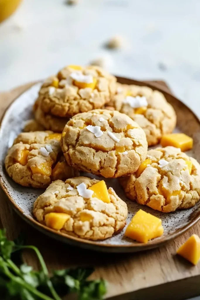 Delicious tropical mango cookies on a rustic wooden table