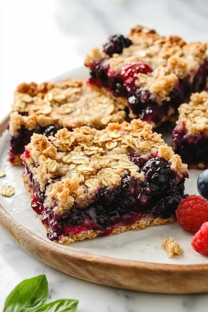 Delicious vegan berry crumble bars topped with a crispy crumble topping.
