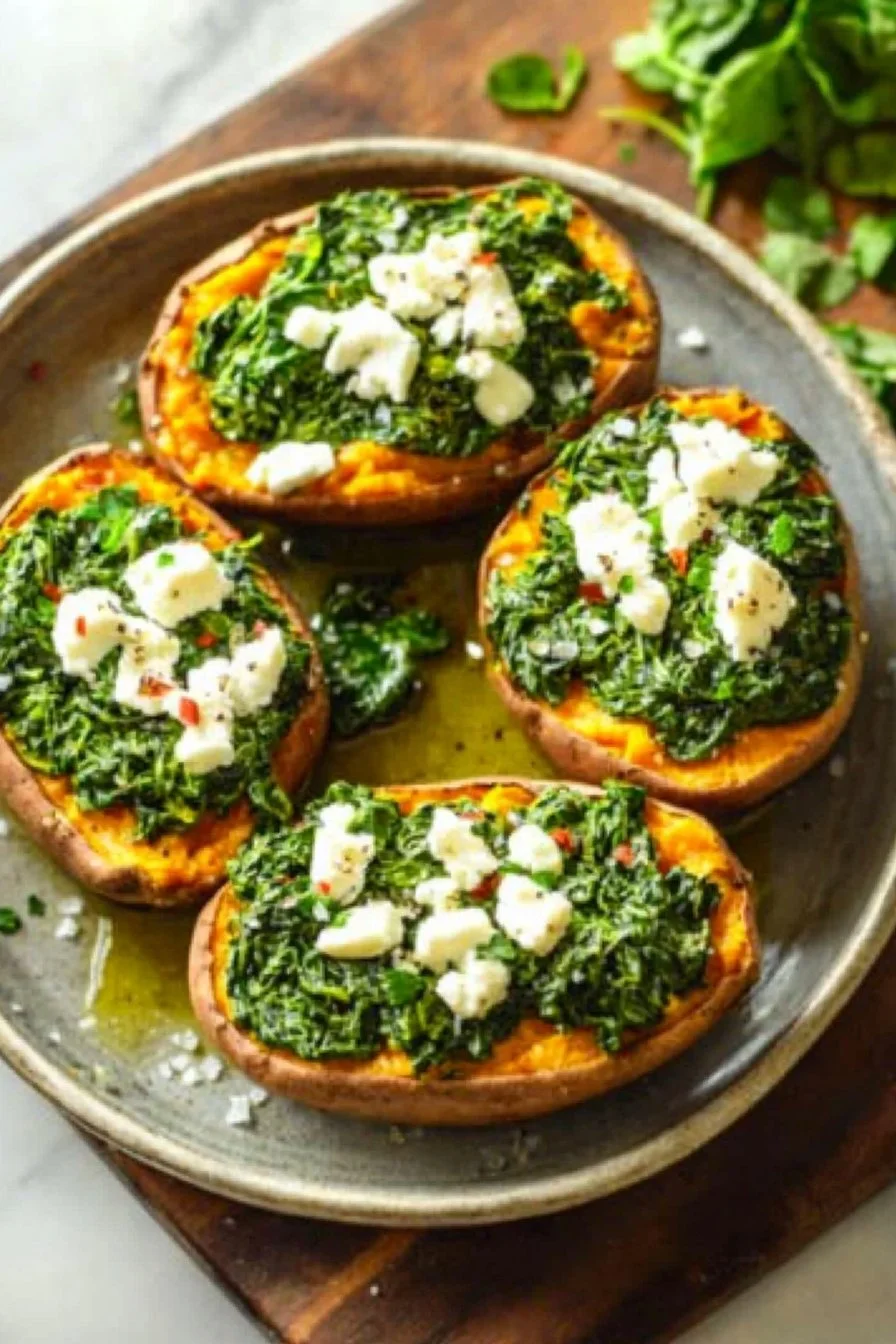 Vegetarian Spinach and Feta Stuffed Sweet Potatoes