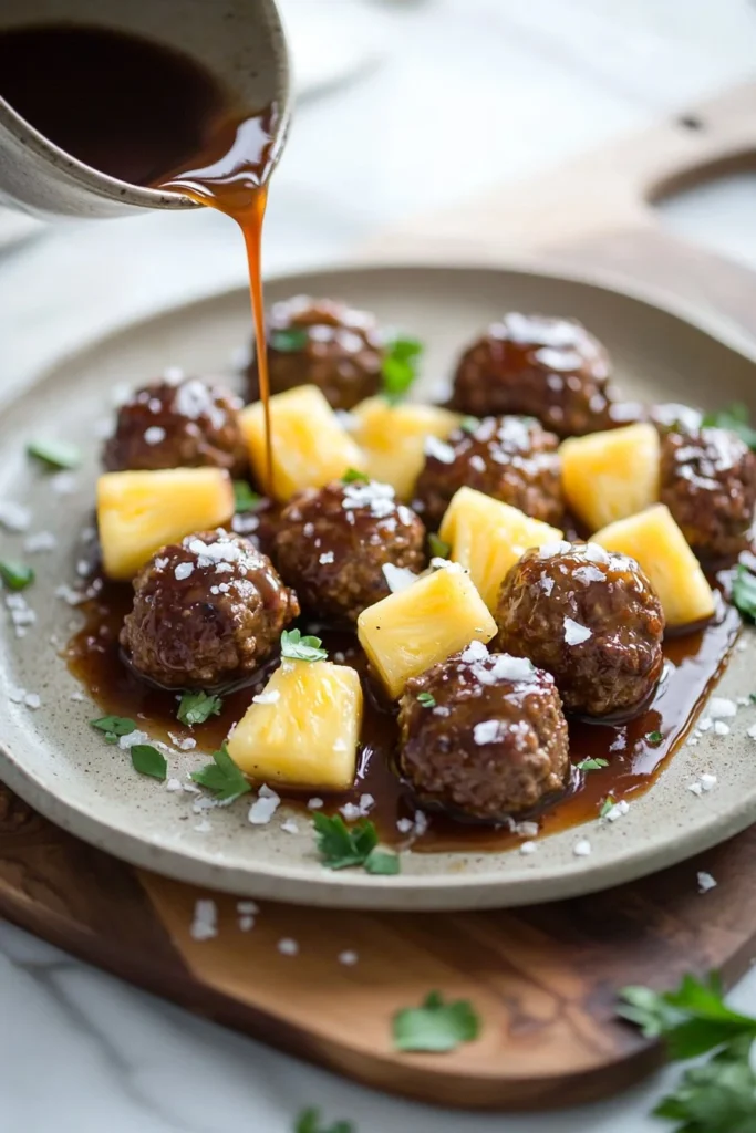Three-Ingredient Pineapple Beef Meatballs ready to serve