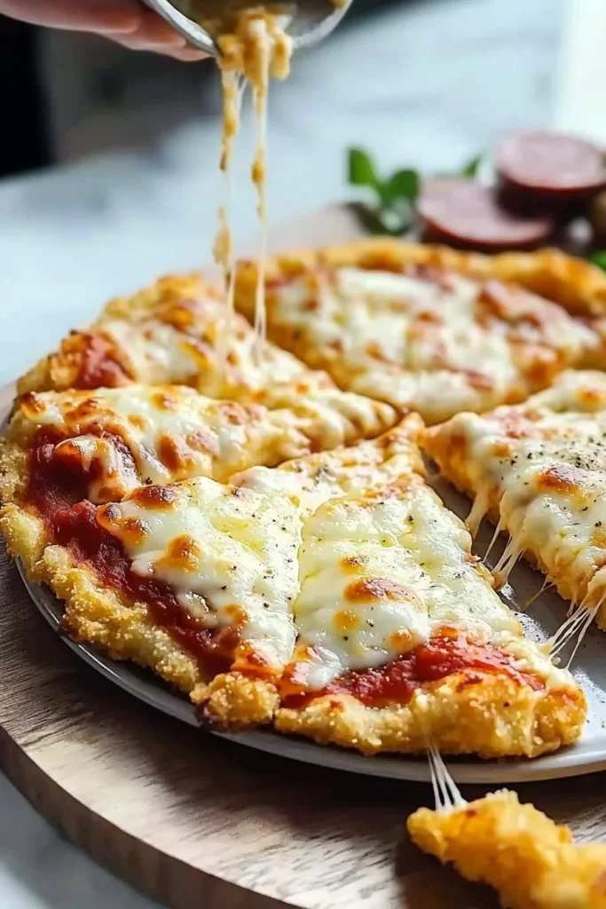 Air fry cheese pizza with gooey melted cheese and crispy crust.
