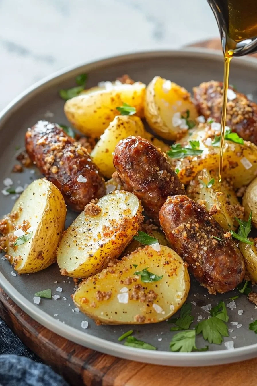 Air Fryer Potatoes and Beef Sausage