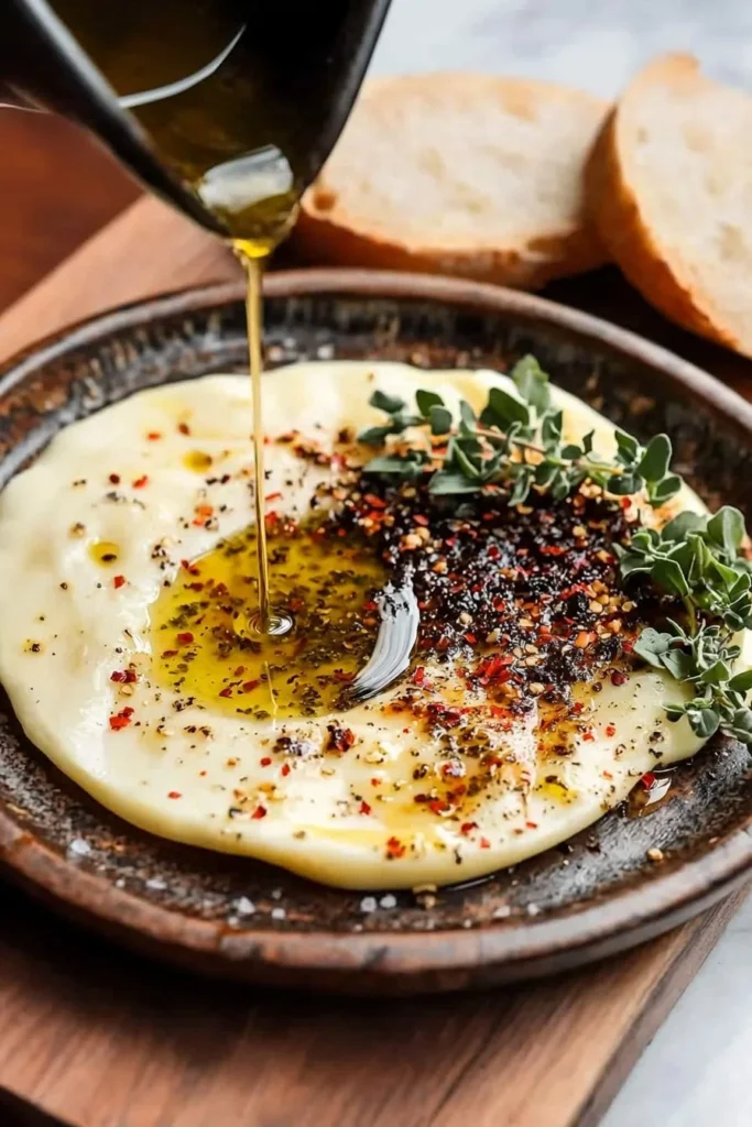 Delicious Argentine Provoleta appetizer with melted cheese and spices.