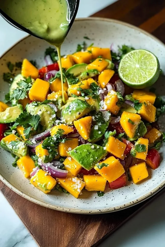 Avocado Mango Salad with zesty lime dressing in a vibrant bowl