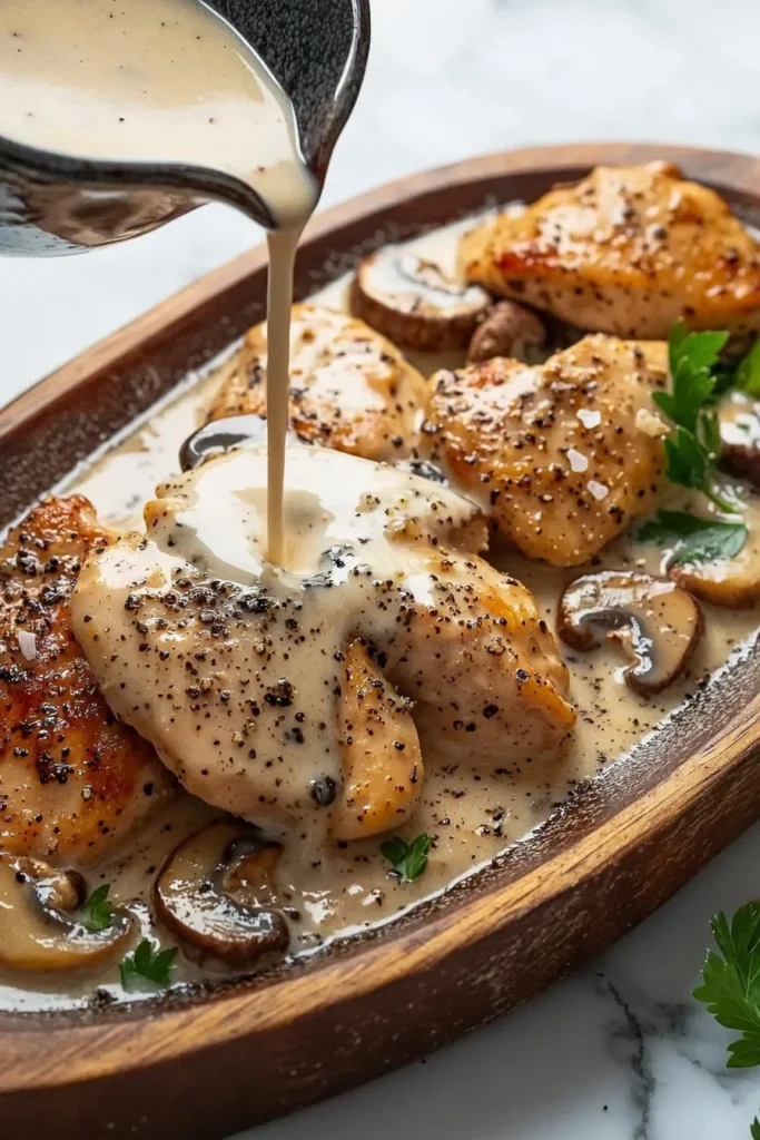 Delicious Black Pepper Chicken served on a plate with vegetables.