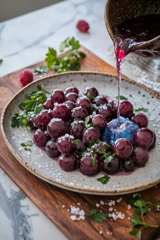 Blue raspberry candied grapes in a bowl, a colorful sweet treat.