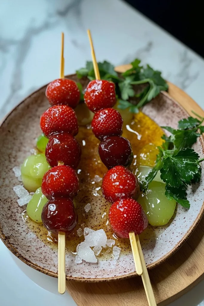 A colorful assortment of candied fruit pieces displayed on a platter.