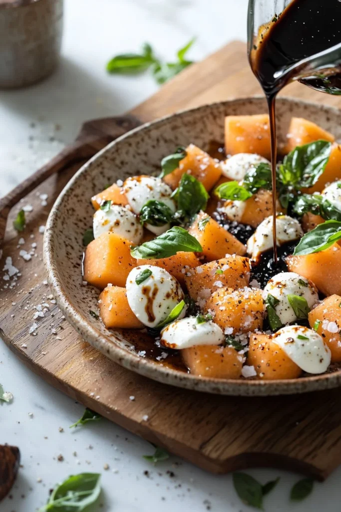Cantaloupe Caprese Salad with fresh mozzarella and basil