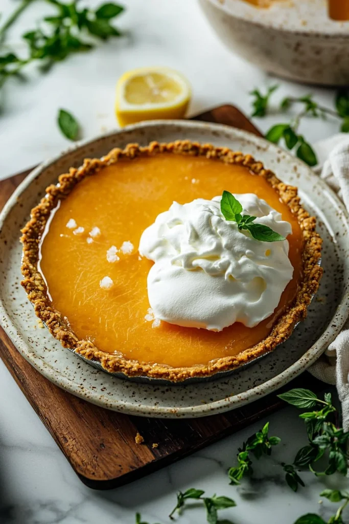 Delicious slice of cantaloupe pie with whipped cream on top.