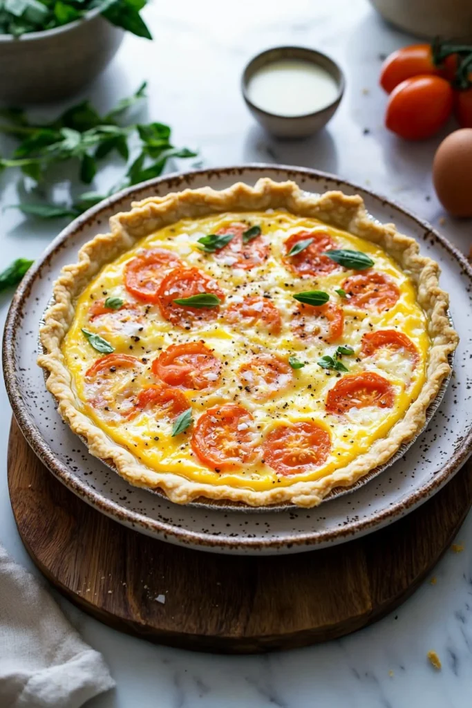 Homemade Cheese and Tomato Quiche baked to perfection