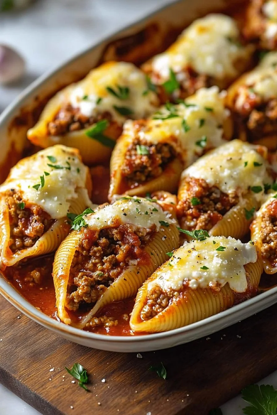 Cheesy Baked Beef and Ricotta Stuffed Shells