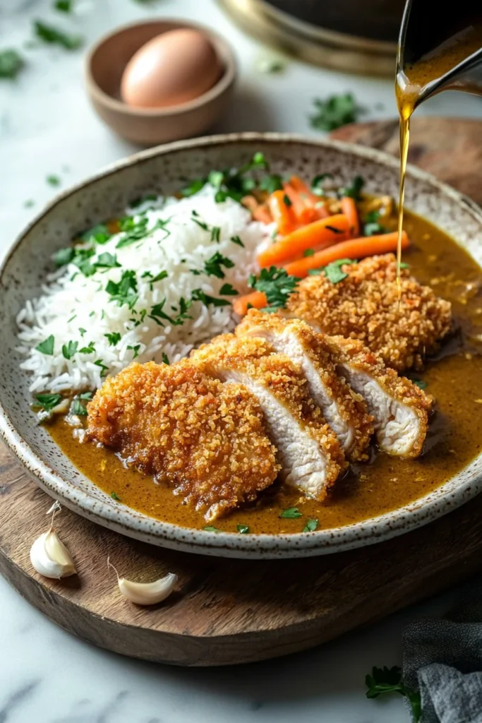 Bowl of Chicken Katsu Curry with crispy chicken cutlet and rich curry sauce