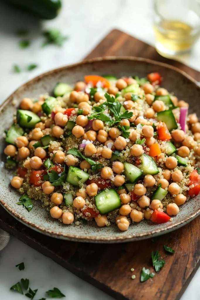 Chickpea Quinoa Salad with fresh vegetables and dressing