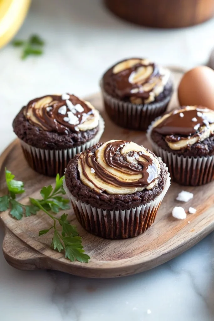 Chocolate hazelnut banana swirl muffins fresh out of the oven.
