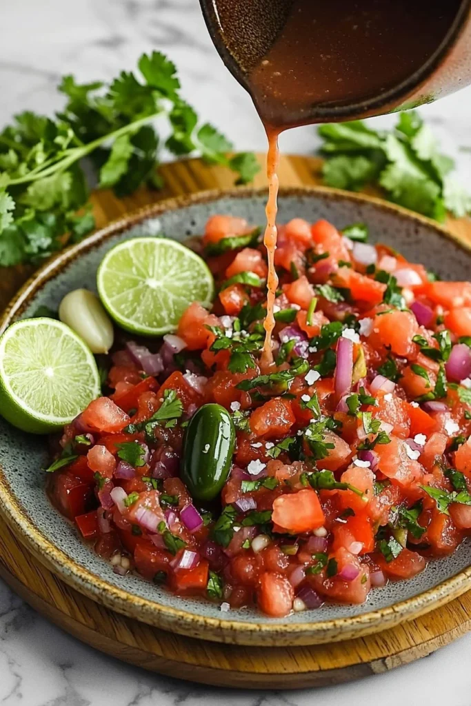Bowl of chunky Creole salsa with colorful vegetables and spices