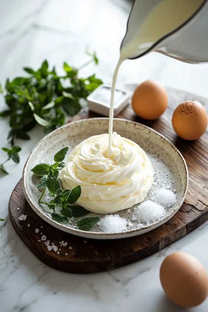 Classic Vanilla Mousse dessert in a glass topped with cream and vanilla bean.
