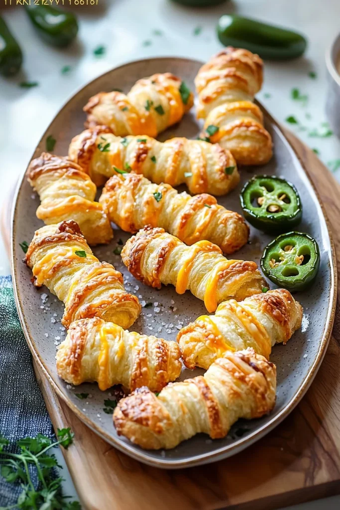 Plate of crispy jalapeno popper twists served as a delicious snack.