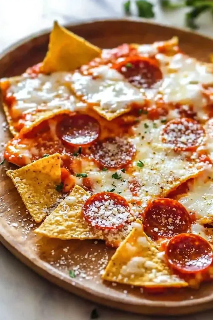 Crispy pizza chips served in a bowl with dipping sauce on the side.