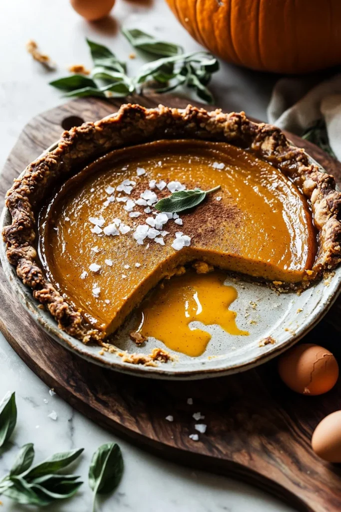 Delicious crustless pumpkin pie ready to be served for a festive gathering