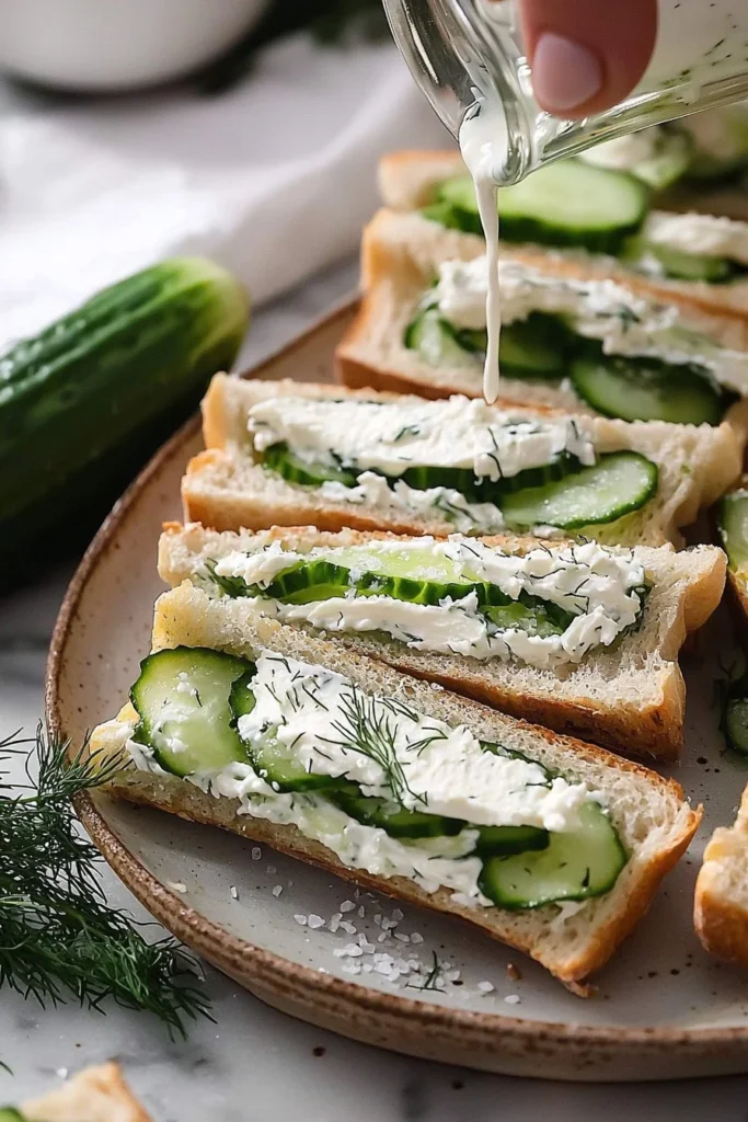 Delicious cucumber sandwiches arranged on a plate for a tea party