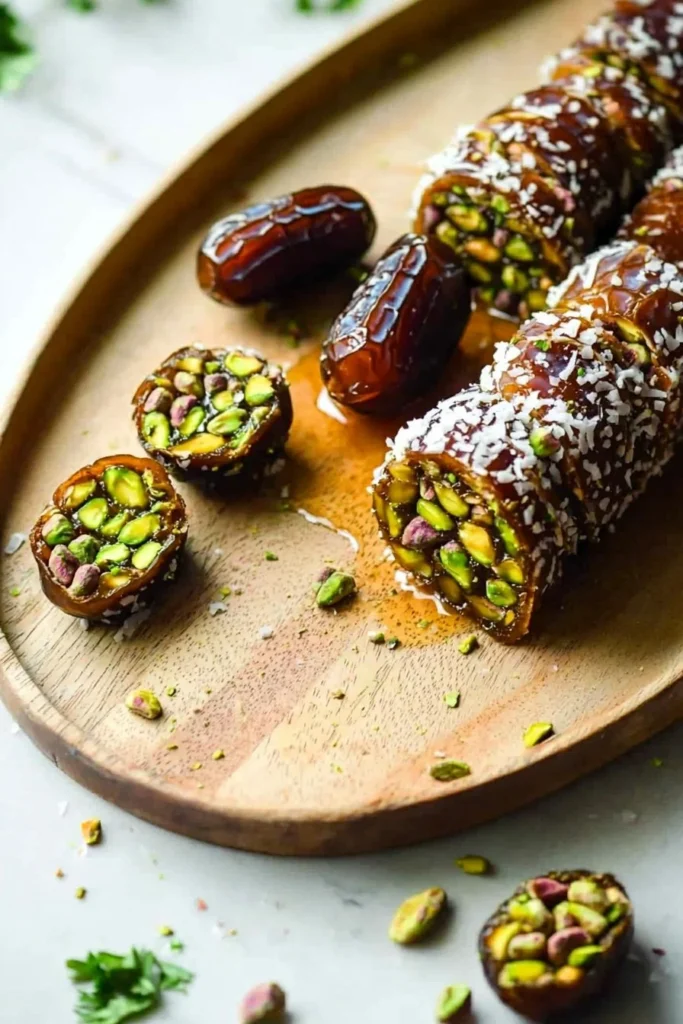 Delicious Date and Pistachio Rolls served on a plate