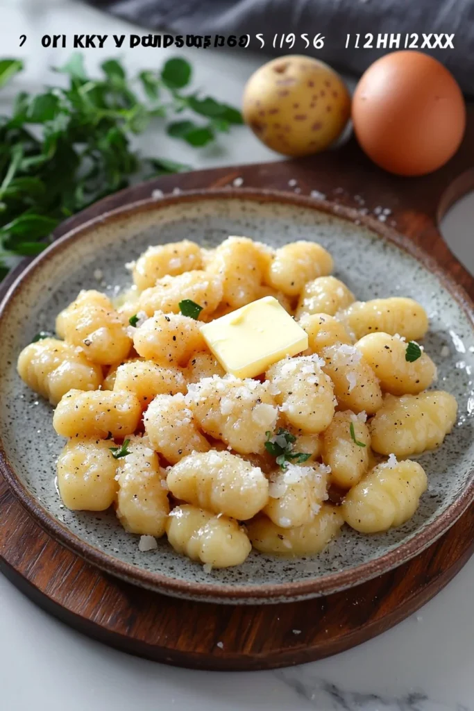 Plate of delicious Argentine gnocchi topped with sauce and herbs
