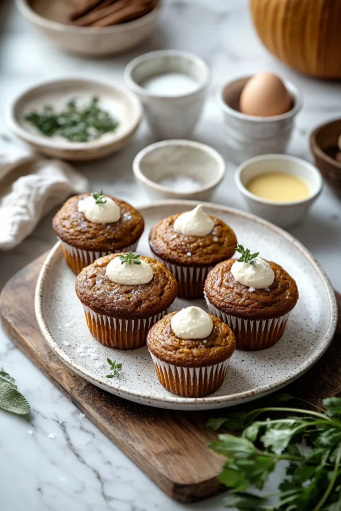 Delicious pumpkin cupcakes topped with a creamy frosting