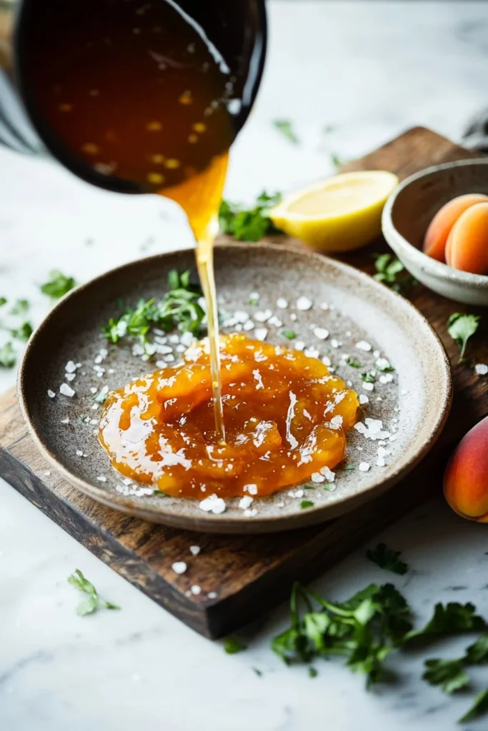 Jar of homemade easy apricot jam on a kitchen counter