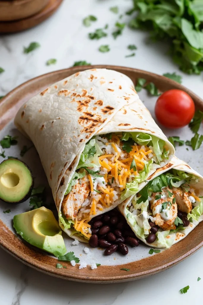 Delicious Chipotle Ranch Grilled Chicken Burrito on a plate