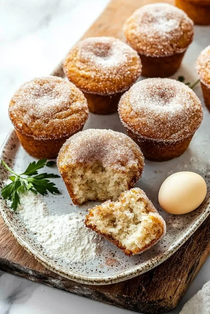 Delicious easy cinnamon donut muffins fresh out of the oven.