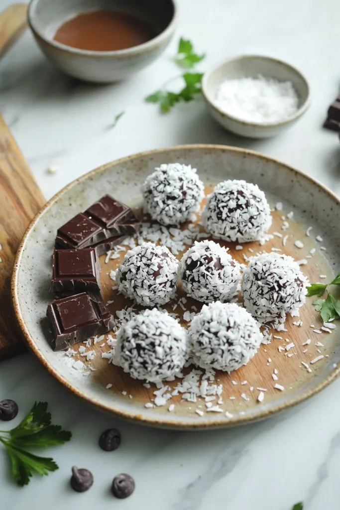 Delicious easy coconut chocolate bonbons with a chocolate coating and coconut filling