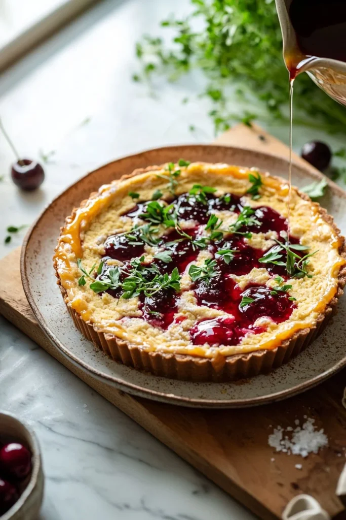 Easy Four-Ingredient Cherry Cake with cherries on top