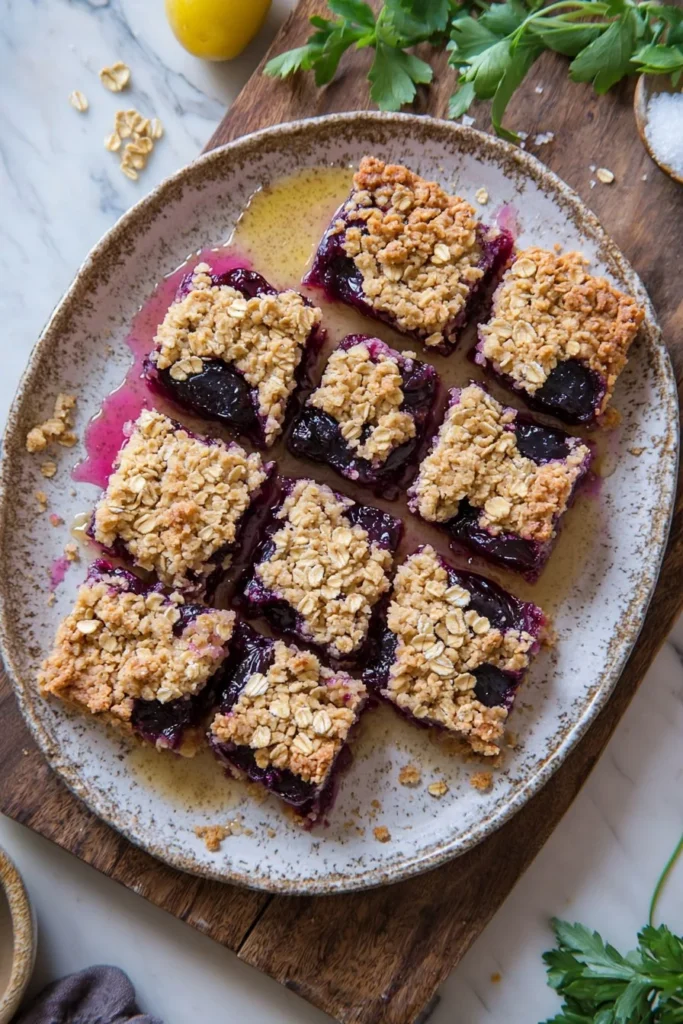 Delicious easy plum crumble bars with a golden crumble topping and fresh plums