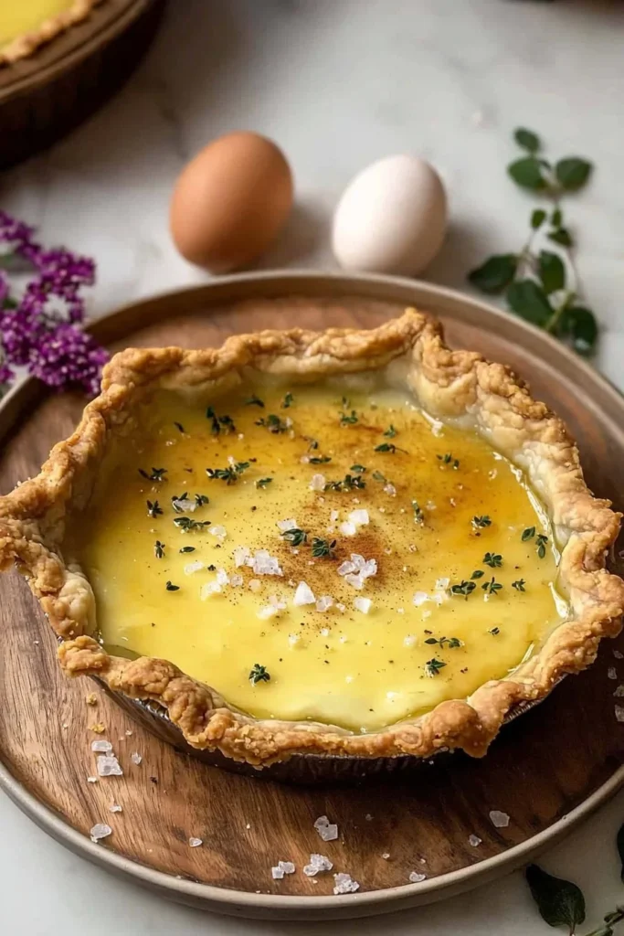 Deliciously crafted custard pie with a golden crust and creamy filling