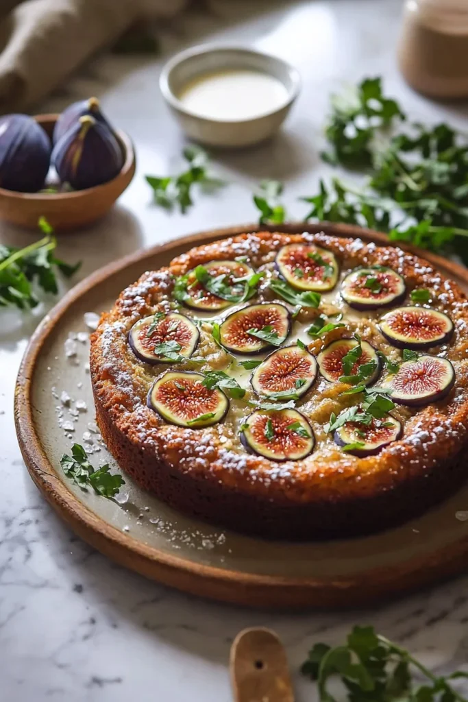 Deliciously moist Fresh Fig Cake served with fresh figs and frosting