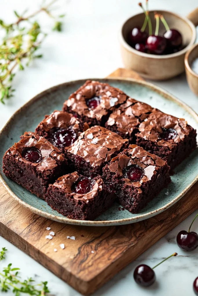 Fudgy roasted cherry brownies with rich chocolate and fresh cherries