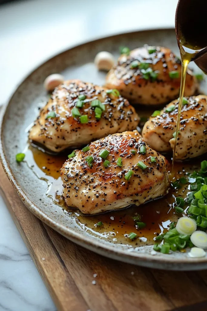 Delicious Garlic Black Pepper Chicken served with vegetables