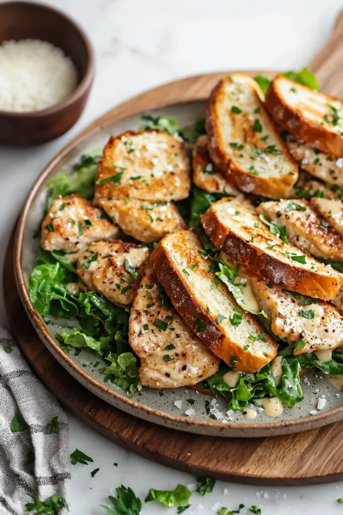 Delicious Garlic Bread Chicken Caesar Sandwiches served with fresh ingredients