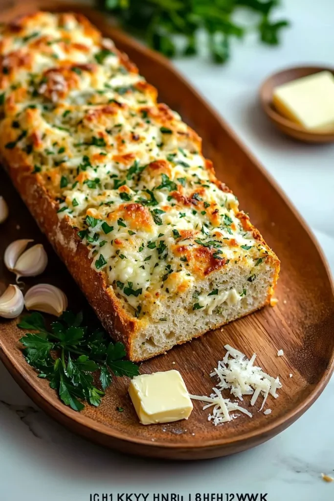 Freshly baked garlic herb and cheese bread loaf