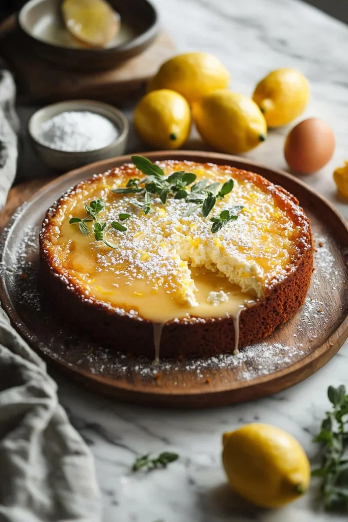 Glazed lemon ricotta cake topped with a shiny lemon glaze