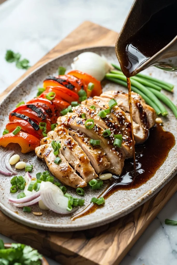Delicious Griddle Hibachi Chicken served with vegetables on a sizzling platter
