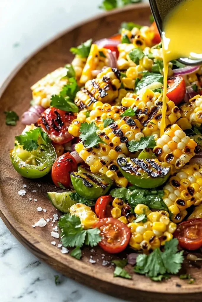 Delicious grilled corn salad with fresh veggies and herbs