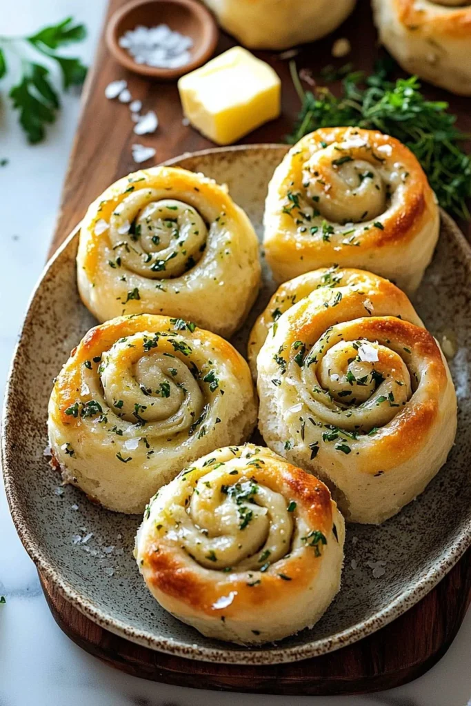 Delicious Herb & Garlic Swirl Rolls baked to golden perfection.
