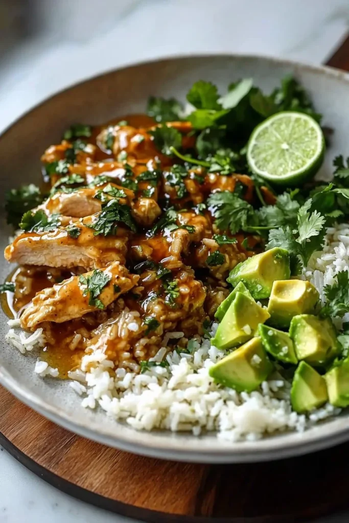 Honey Lime Chicken served with Avocado Rice in a vibrant bowl.