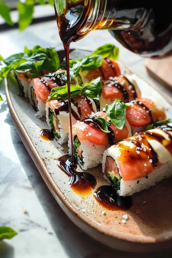 A plate of Italian Sushi featuring fresh ingredients and vibrant flavors.